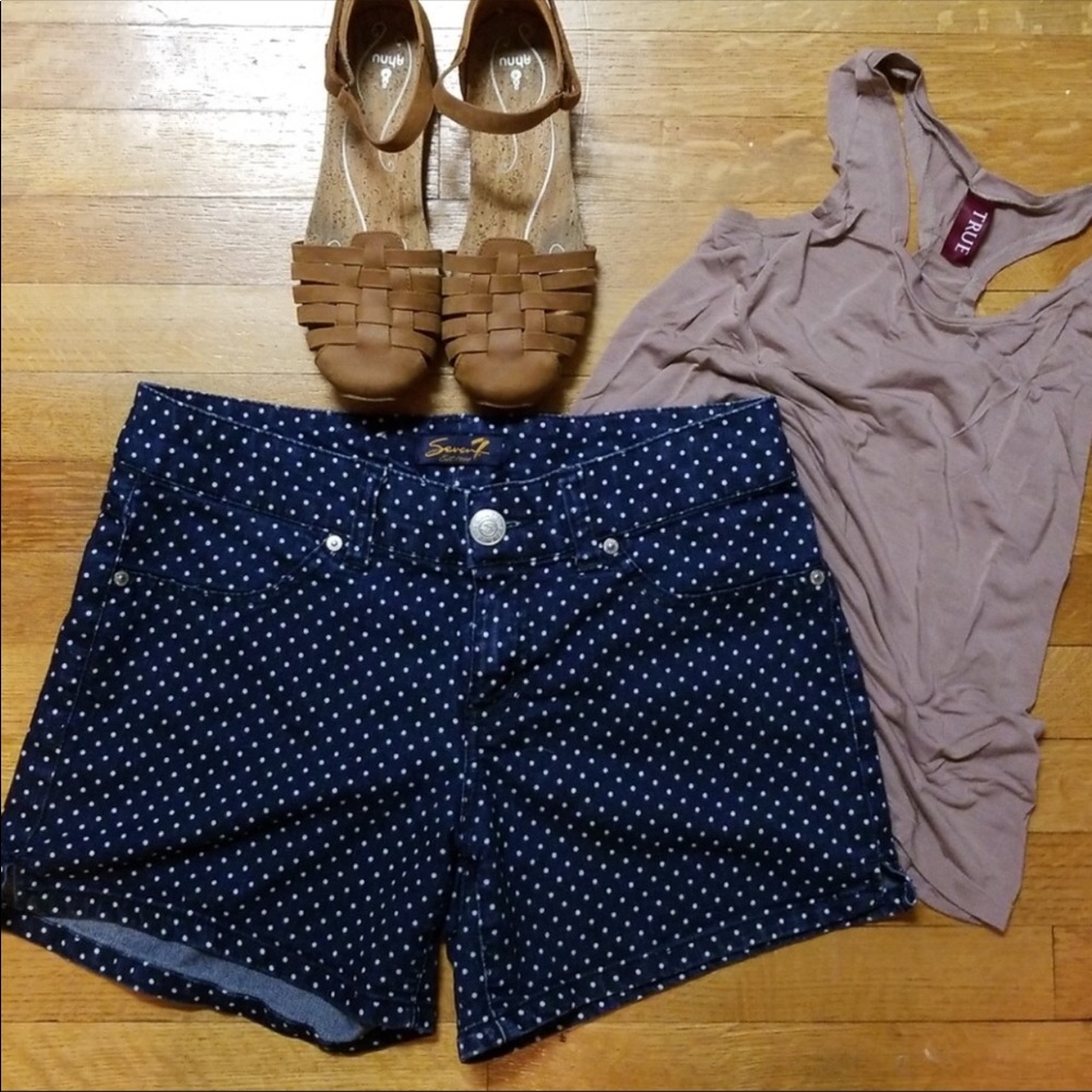 High Waisted Polka Dot 7FAM Jean shorts.
